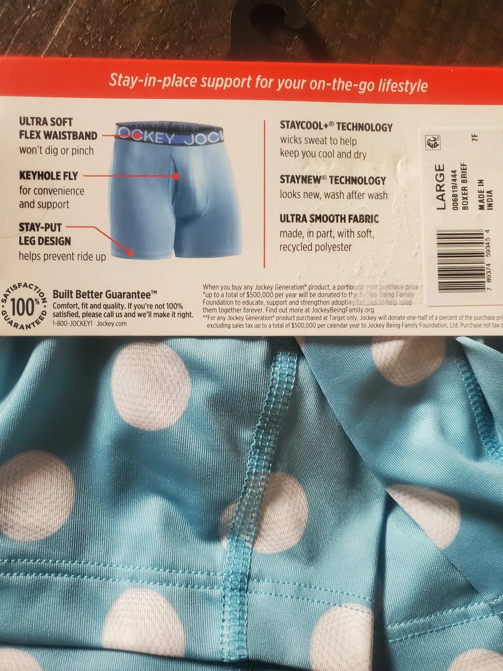 Jockey Teal Polka Dot Boxer Briefs with Branded Waistband